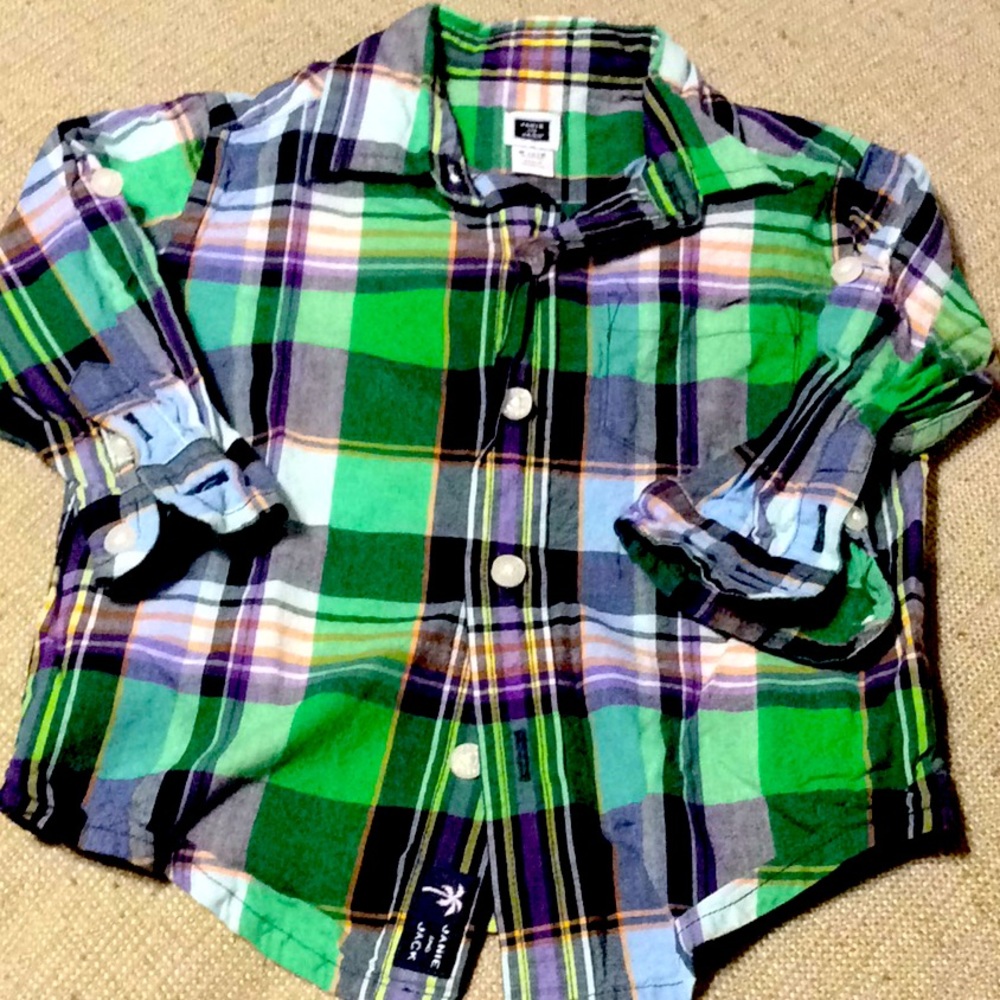 Janie and Jack 6-12 month green blue plaid shirt